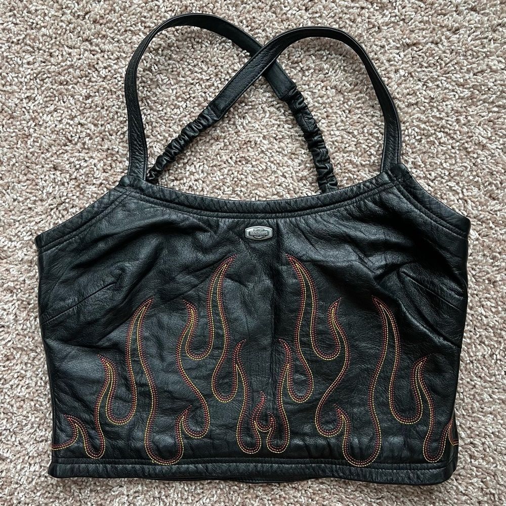 Harley Davidson Vintage Embroidered Leather Bustier Top